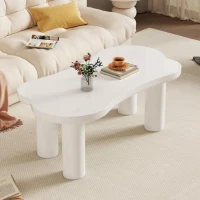 Couchtisch moderner kreativer Design 113cm Länge unregelmäßiger Knochenform MDF-Tischplatte mit Filzunterlage Weiß(m-1)