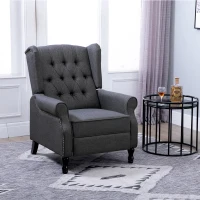 HOMCOM Recliner Armchair, Vintage Reclining Chair with Nail Head Trim, Wingback Chair with Button Tufted Back and Footrest, for Living Room, Dark Grey(m-10)