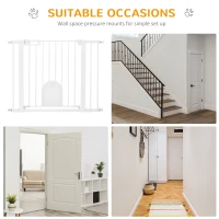 PawHut Dog Gate with Cat Flap Pet Safety Gate Barrier, Stair Pressure Fit, Auto Close, Double Locking, for Doorways, Hallways, 75-103 cm White(m-9)