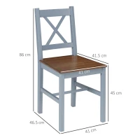 HOMCOM Dining Chairs Set of 2, Pine Wood Kitchen Chairs with Cross Back, Solid Structure for Living Room and Dining Room, Grey(m-3)