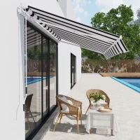 Outsunny Manual Retractable Awning, 2.5x2 m-Dark Blue/White Stripes(m-10)