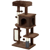 PawHut Arranhador para Gatos Grande Altura 104 cm com Plataformas Postes com Escova Bolas Suspensas e Almofadas para Arranhar Marrom(m-11)