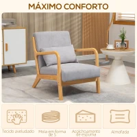 HOMCOM Poltrona Sala de Estar Nórdica Acolchoada com Apoio para os Braços e Estrutura de Madeira de Borracha 61x78x76 cm Cinza(m-4)