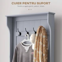 HOMCOM Cuier 3 în 1 cu 4 Cârlige, Bancă Depozitare și Cuier, Mobilier cu Spațiu de Depozitare, 71,5x39,5x170 cm, Gri(m-5)