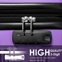 24" 4-Wheel ABS Hard Shell Travel Trolley Suitcase with Telescoping Handle, Luggage with Combination Lock, 45L × 28W × 69H cm, Purple(m-5)
