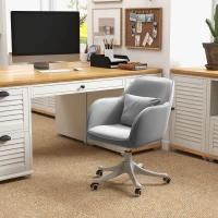 Vinsetto Velvet Office Chair, Desk Chair, Makeup Vanity Chair with Massage Lumbar Pillow and Rolling Wheels for Bedroom and Home, Grey(m-2)