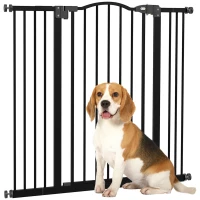 PawHut Pressure Fit Dog Stair Gate No Drilling Safety Gate Auto Close for Doorways, Hallways, 74-100cm Adjustable, 94cm Tall, Black(m-1)
