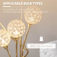 HOMCOM Crystal Floor Lamps for Living Room Bedroom with 5 Light, Modern Upright Standing Lamp, 34x25x156cm, Gold Tone(m-6)