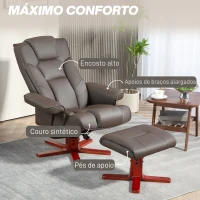 HOMCOM Poltrona Reclinável com Apoio para os Pés Poltrona de Sala de Estar Estofada em PU e Estrutura de Madeira 83x78x105 cm Marrom(m-6)