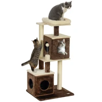 PawHut Kattenboom, deelbare kattentoren met krabpalen, springplatforms, voor binnenshuis, Donkerbruin+Beige(m-10)