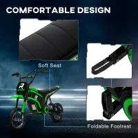 HOMCOM 24V Electric Motorbike with Twist Grip Throttle, Music, Horn, 12" Pneumatic Tyres, 16km/h Max Speed - Green(m-9)