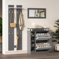 Ensemble de porte-manteaux mural avec miroir, panneaux muraux, étagère murale et meuble à chaussures,Gris+Blanc(m-4)