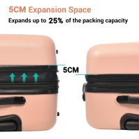 24" 4-Wheel ABS Hard Shell Travel Trolley Suitcase with Extendable Function, Luggage with Secure Lock, 45L × 28W × 69H cm, Pink(m-7)