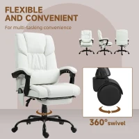 Vinsetto 6-Point Massage Office Chair, PU Leather Desk Chair with Adjustable Height and Footrest for Home Office, White(m-8)