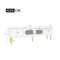 Eleganter TV-Schrank mit Goldenen Beinen und Griffen, 2 Türen, Geräuschlose Scharniere, Weiß(m-3)