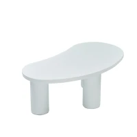 Tavolino Salotto Moderno a Mezzaluna Irregolare, con Piano in MDF, Gambe in PVC con Base in Feltro, 107x57x 40.5 cm, Bianco(m-10)