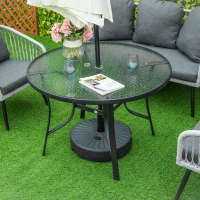 Outsunny 106cm Round Garden Dining Table with Parasol Hole Tempered Glass Top Steel Frame(m-2)