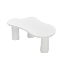 Table basse irrégulière en forme de nuage, plateau en MDF et pieds en PVC, avec sous-couche en feutre, Blanc(m-2)