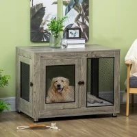 PawHut 2-in-1 Dog Cage & Side Table, with Two Doors, Cushion, for Large Dogs(m-2)