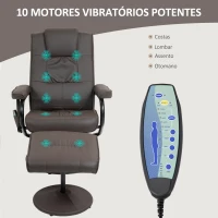 HOMCOM Poltrona de Massagem Elétrica com Banco para Apoiar os Pés Poltrona Relax Giratório Reclinável em até 145° com Controle Remoto e 10 Zonas de Massagem Estofado em PU 77x84x95 cm Marrom Escuro(m-4)