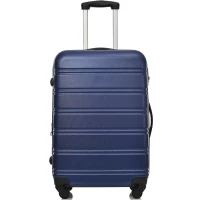24" 4-Wheel ABS Hard Shell Travel Trolley Suitcase with Extendable Function, Luggage with Secure Lock, 45L × 28W × 69H cm, Deep Blue(m-1)