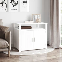 PawHut Wooden Cat Litter Box Enclosure Furniture with Adjustable Interior Wall & Large Tabletop for Nightstand, White(m-10)