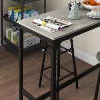 HOMCOM 3 Piece Bar Table Set with 2 Stools, Industrial Bar Table and Stool Set, Dining Table and Chair Set, Grey(m-7)