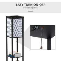 HOMCOM Shelf Floor Lamp Standing Lamp W/4-tier Wooden Open Shelves,26L x 26W x 160Hcm-Black/White(m-5)