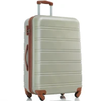28" 4-Wheel ABS Hard Shell Travel Trolley Suitcase with Adjustable Handle, Luggage with Secure Lock, 52L x 32W x 78H cm, Brown+Green(m-10)