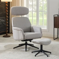 Relaxsessel mit Hocker, Verstellbarer Sessel mit Fußhocker, Höheverstellbare Kopfstütze, 50x51cm, Grau(m-1)
