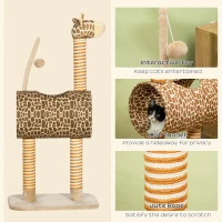 PawHut Giraffe-Designed Cat Tree, with Scratching Posts, Cat Tunnel, Toy Ball - Beige(m-5)