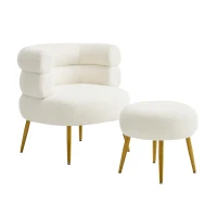 Poltrona lounge bianca con poggiapiedi, Bianco(m-2)