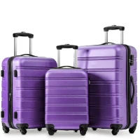 24" 4-Wheel ABS Hard Shell Travel Trolley Suitcase with Telescoping Handle, Luggage with Combination Lock, 45L × 28W × 69H cm, Purple(m-10)