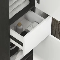 Kleankin Coloană de Baie Înaltă, Mobilier cu 2 Dulapuri, Sertar și Rafturi Reglabile din Lemn, 30x28x180 cm, Negru(m-9)