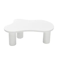Table basse irrégulière en forme de nuage, plateau en MDF et pieds en PVC, avec sous-couche en feutre, Blanc(m-9)