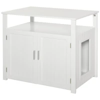 PawHut Wooden Cat Litter Box Enclosure Furniture with Adjustable Interior Wall & Large Tabletop for Nightstand, White(m-1)