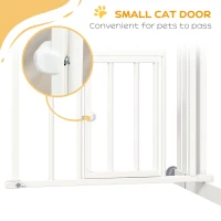 PawHut Pressure Fit Stair Dog Gate w/ Small Cat Door, Automatic Closing Door, Double Locking, for 74-100cm Openings - White(m-8)