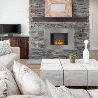 HOMCOM Wall Mounted Ethanol Fireplace, Stainless Steel Bioethanol Heater Stove Fire with 1.5L Tank, 3 Hour Burning Time, Silver(m-12)