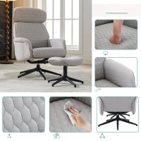 Relaxsessel mit Hocker, Verstellbarer Sessel mit Fußhocker, Höheverstellbare Kopfstütze, 50x51cm, Grau(m-6)