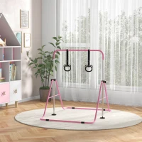 HOMCOM Adjustable Height, Foldable Kids Gymnastics Bar w/ Non-Slip Mats, for 3+ Years, Pink(m-10)