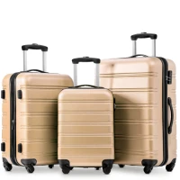 24" 4-Wheel ABS Hard Shell Travel Trolley Suitcase with Adjustable Handle, Luggage with Secure Lock, 45L × 28W × 69H cm, Golden(m-10)