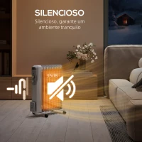 HOMCOM Aquecedor a Óleo Silencioso 2000W Aquecedor Elétrico Baixo Consumo com Rodas Temperatura Ajustável para 25 m² 29x41,5x62 cm Branco(m-6)