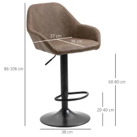 HOMCOM Adjustable Bar Stools Set of 2, Swivel Barstools with Footrest and Backrest, PU Leather and Steel Base, for Kitchen Counter and Dining Room, Dark Brown(m-3)