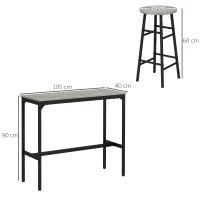 HOMCOM 3 Piece Bar Table Set with 2 Stools, Industrial Bar Table and Stool Set, Dining Table and Chair Set, Grey(m-3)