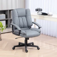 HOMCOM Office Chair, Faux Leather Computer Desk Chair, Mid Back Executive Chair with Adjustable Height and Swivel Rolling Wheels for Home Study, Light Grey(m-2)