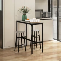 HOMCOM 3 Piece Bar Table Set with 2 Stools, Industrial Bar Table and Stool Set, Dining Table and Chair Set, Grey(m-10)