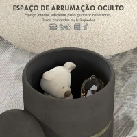 HOMCOM Banco de Armazenamento para Dormitório Puff de Arrumação Estofado em Veludo com Pés Antiderrapantes Ø36x44 cm Cinza(m-4)