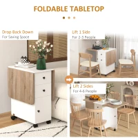 HOMCOM Multi-Storage Six-Person Drop Leaf Dining Table -  Oak and White(m-5)