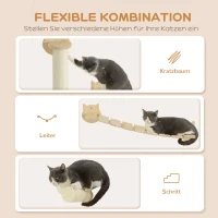 PawHut 3-delige Kattenklimset, wandgemonteerde Kattenboom met Krabpaal, Traptrede, Ladder, Natuurhout(m-5)