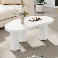 Couchtisch 107 cm Länge MDF modern künstlerischer PVC-Beine mit Filzunterlage für Wohnzimmer Weiß(m-1)